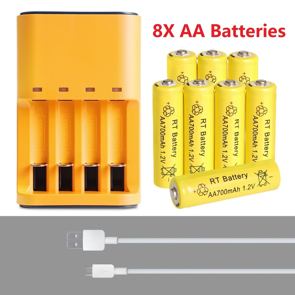 1.2V Ni-MH 8Pcs AA Rechargeable Batteries with 4-Slot Smart Charger for AA AAA