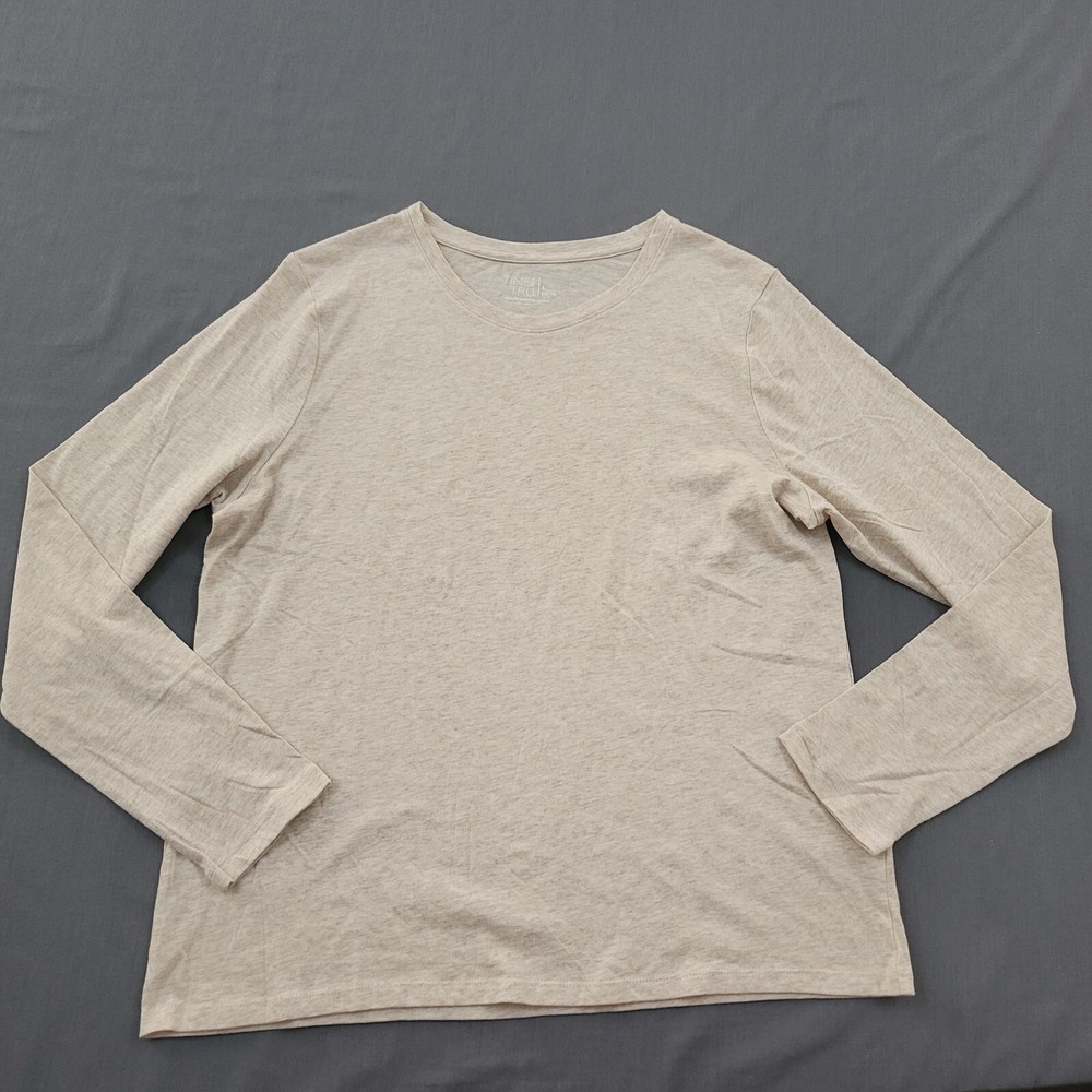 Time and Tru Womens Lightweight Long Sleeve Pullover Shirt Size L 12-14 in Beige