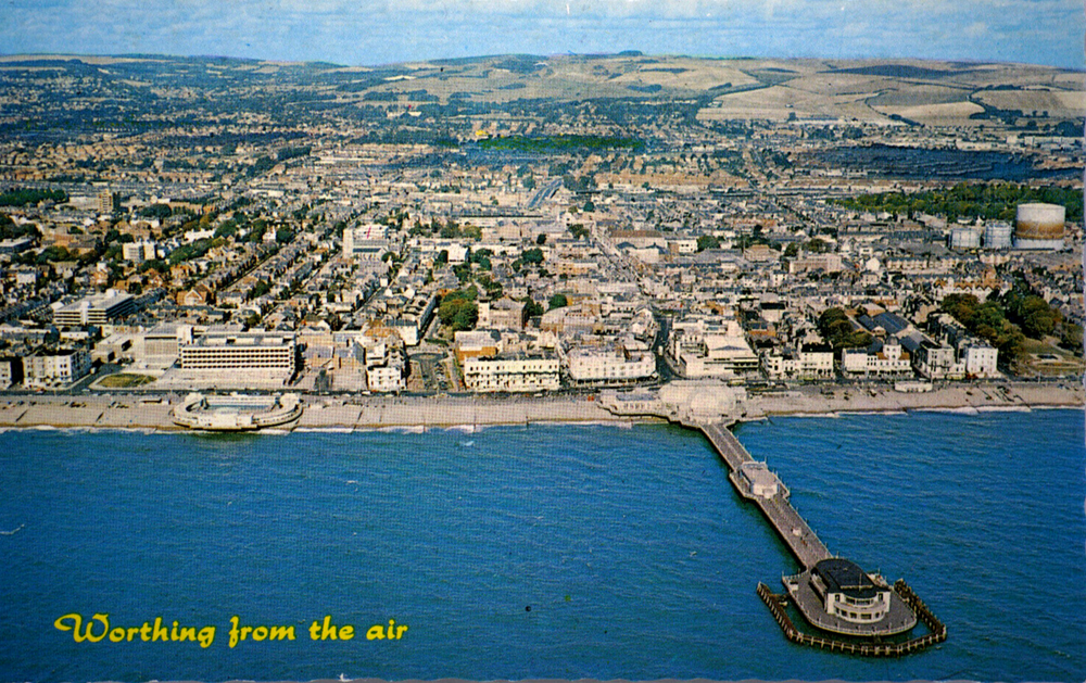 Postcard Worthing Aerial View Shore Promenade Beach Pier Sea Sussex Constance