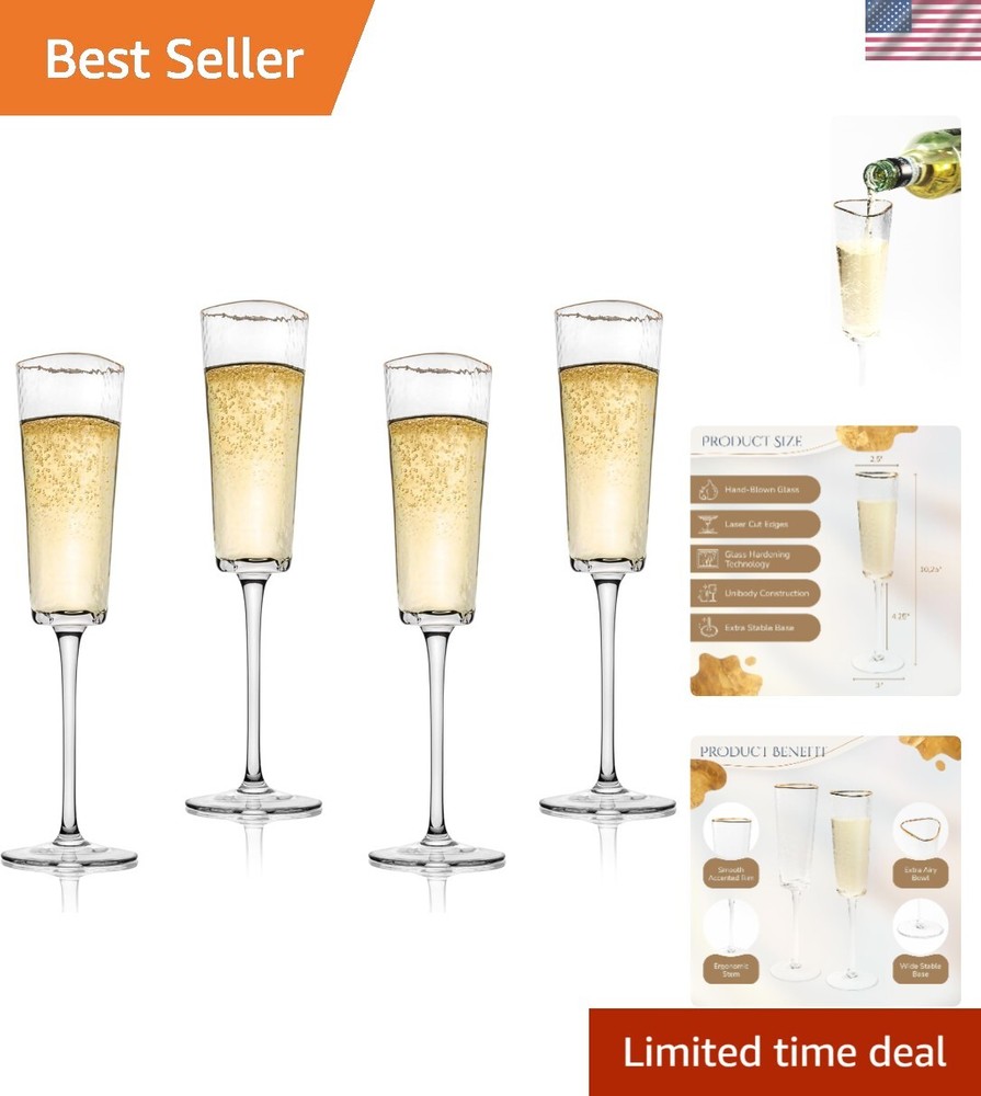 Elegant 4-Piece Triangular Gold Champagne Flute Set