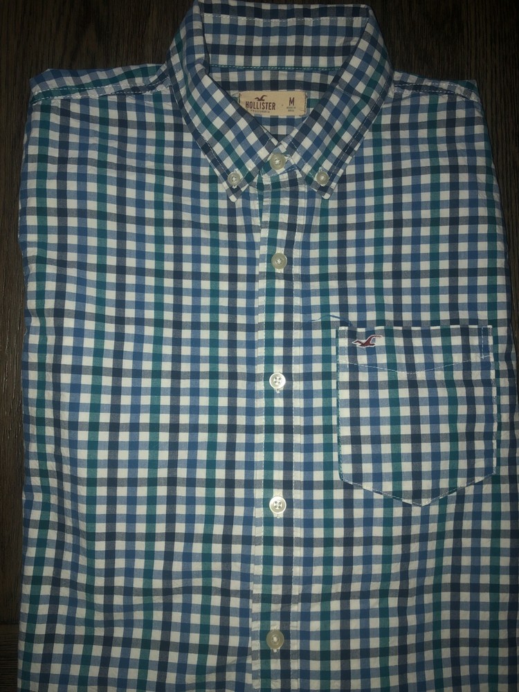 Mens Hollister Long Sleeve Checked Button Front Shirt Size Medium - EUC