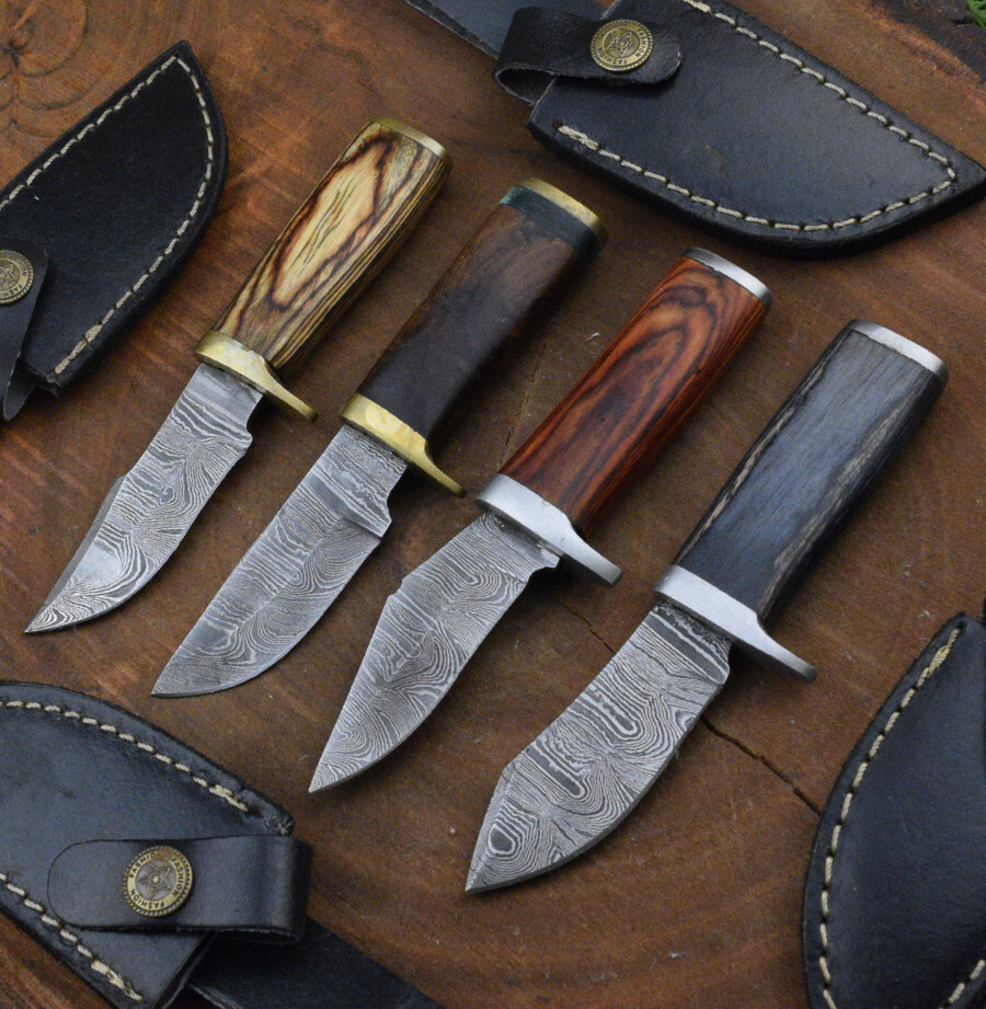 LOT OF 4 PCS HAND FORGED DAMASCUS STEEL BLADE Camping KNIFE, HUNTING KNIFE - 342