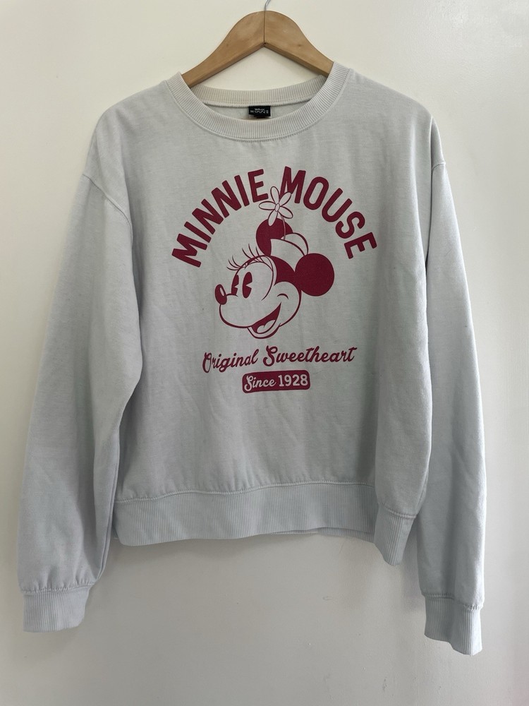 Disney Women's Minnie Mouse Cozy Fleece Crewneck Long Sleeve Sweatshirt White M