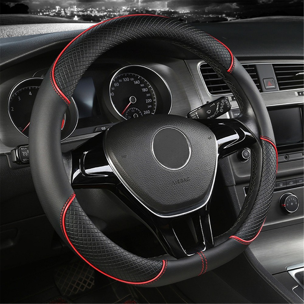 15 Inch Flat Bottom D Shape Car Steering Wheel Cover Pu Leather  Anti-slip Black