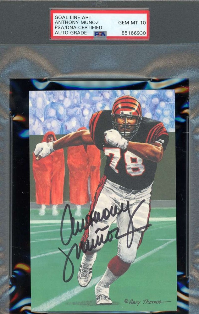 Anthony Munoz Gem Mint 10 PSA DNA Signed Goal Line Art Card GLAC Autograph
