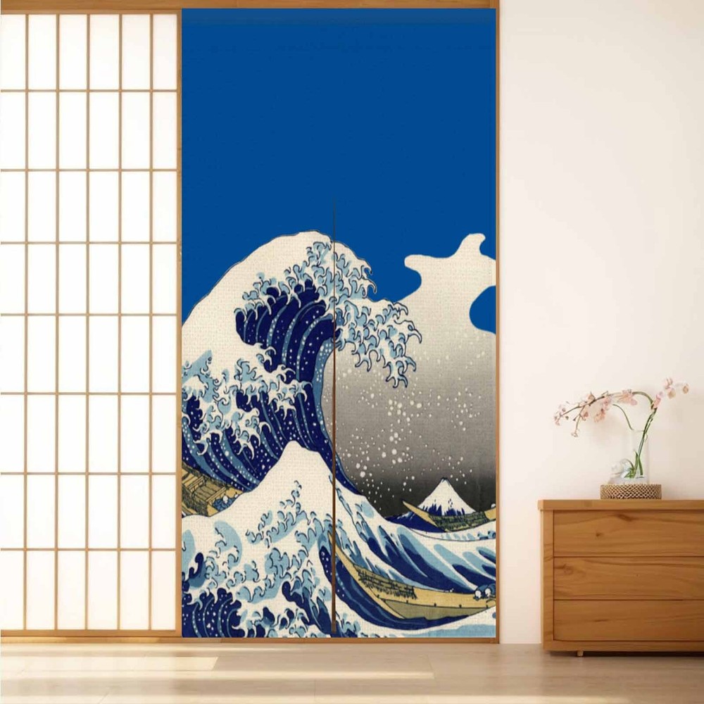 Japanese Noren Curtain Great Wave Design for Window Door Home or Restaurant Decor