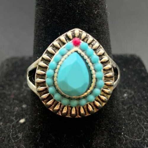 Vintage Antique Silver Tone Rhinestone Cocktail Ring - Size 7