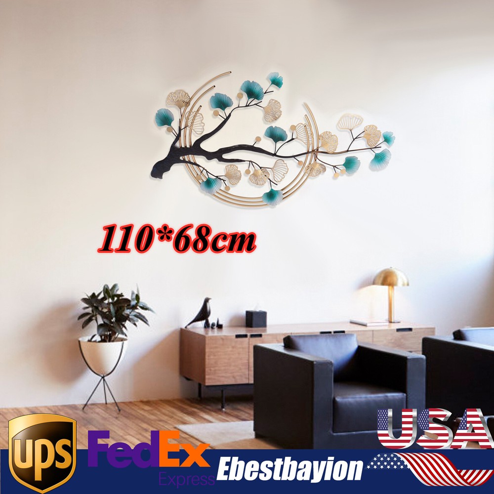 Tree Leaf Metal Wall Art, Modern Luxury Metal Wall Nature Art Decor 3D Ginkgo