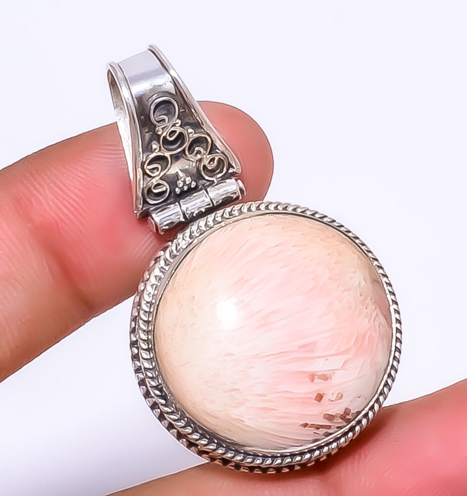 Orange Scolecite - India Gemstone 925 Sterling Silver Fine Art Pendant 1.95