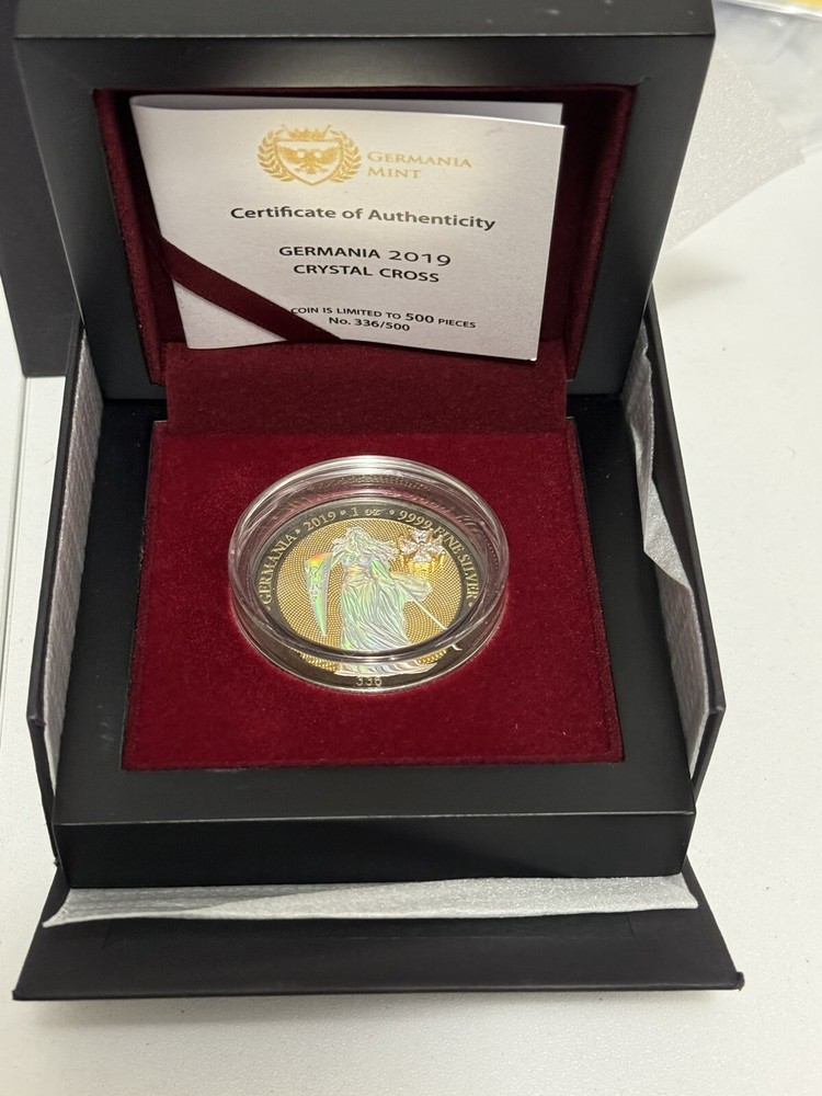 Germania 2019 5 Mark GERMANIA Crystal Cross No:336/500 1 Oz Silver Coin In Case