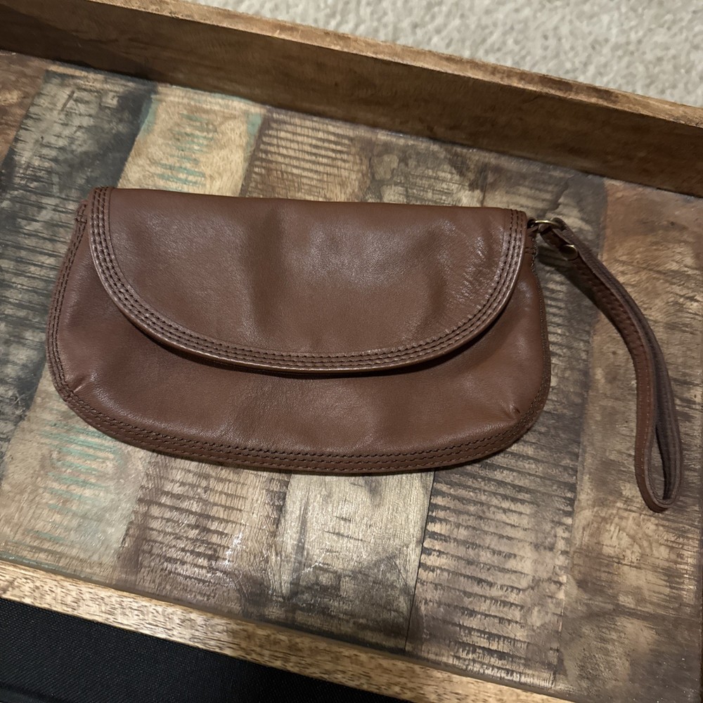 Lucky Brand Wallet Wristlet Phone Holder Soft Brown Cow Hide Leather Clutch
