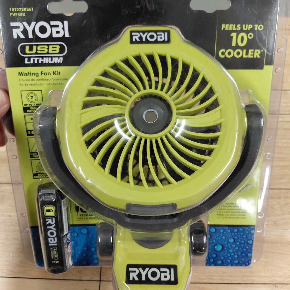 RYOBI USB Lithium Cordless Misting Clamp Fan Kit w/ USB Lithium 2Ah Battery