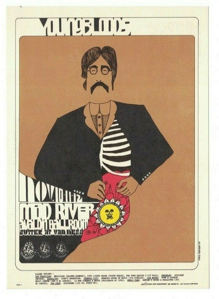 YOUNGBLOODS MAD RIVER 1967 AVALON BALLROOM FAMILY DOG POSTCARD FD-91 N/M B-8