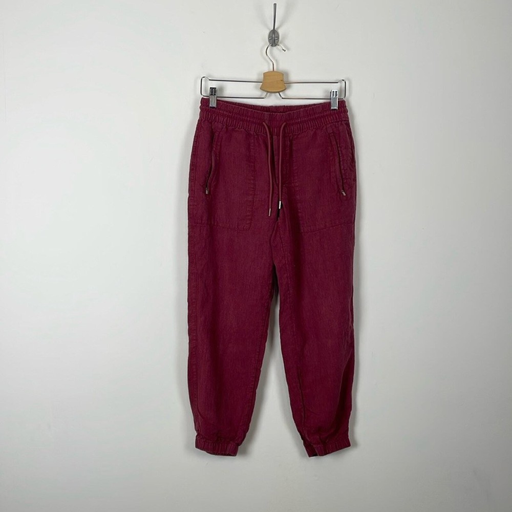 Athleta Retreat Chambray Women 4P Linen Elastic Drawstring Waist 2 Pocket Jogger