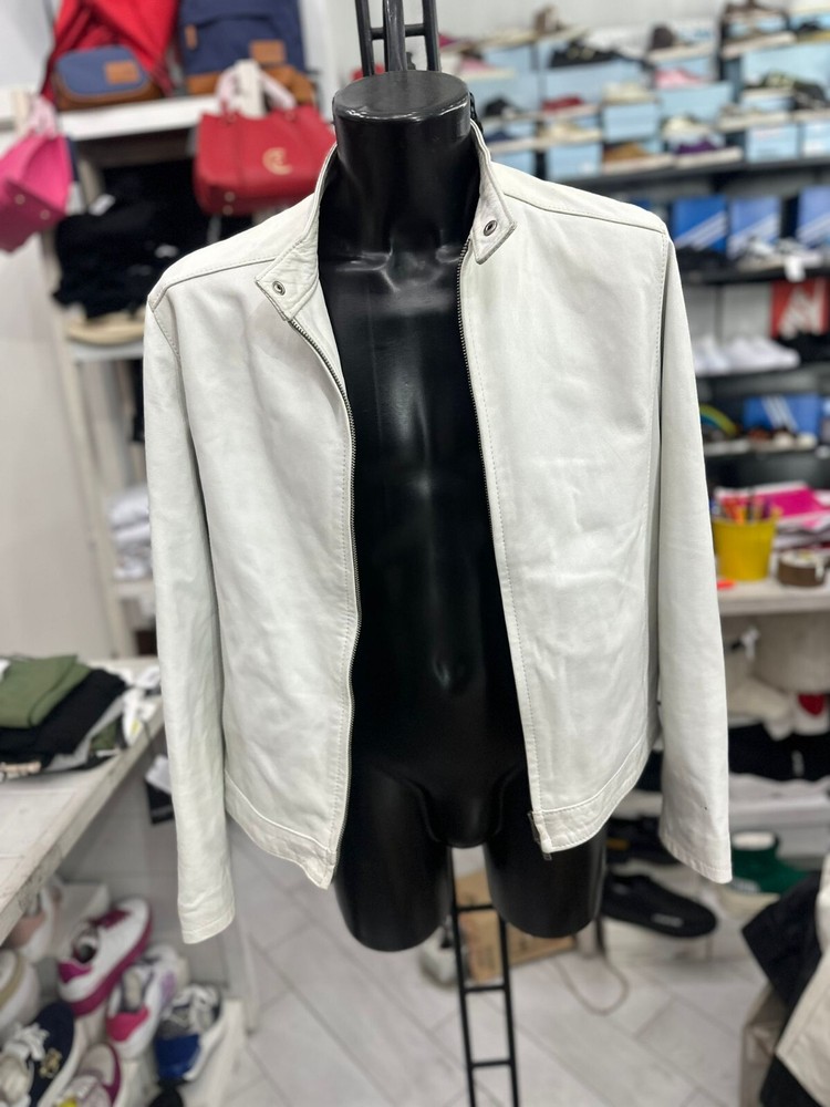 Men's White Genuine Leather Jacket Size 50 LLV542 Pre-Owned