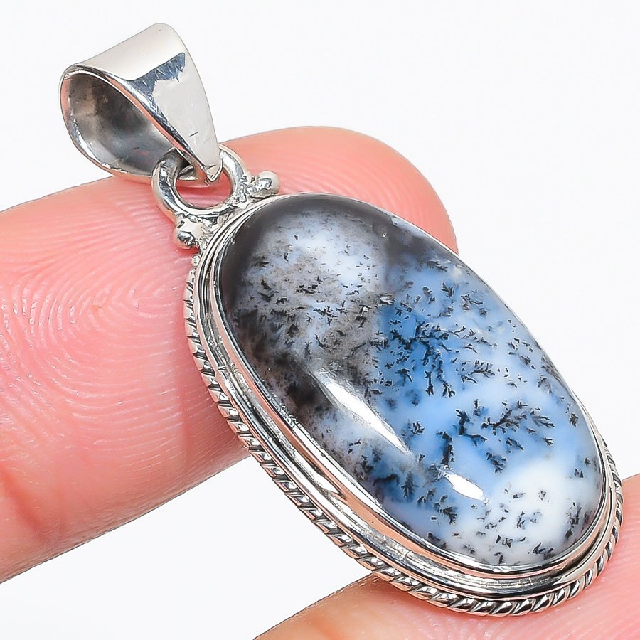 Natural Dendrite Opal Gemstone 925 Solid Sterling Silver Gift Pendant 1.50