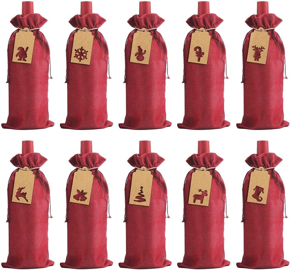 Burlap Wine Gift Bags-12 Pack Jute Wine Bags with Drawstring Reusable Wine Bottl