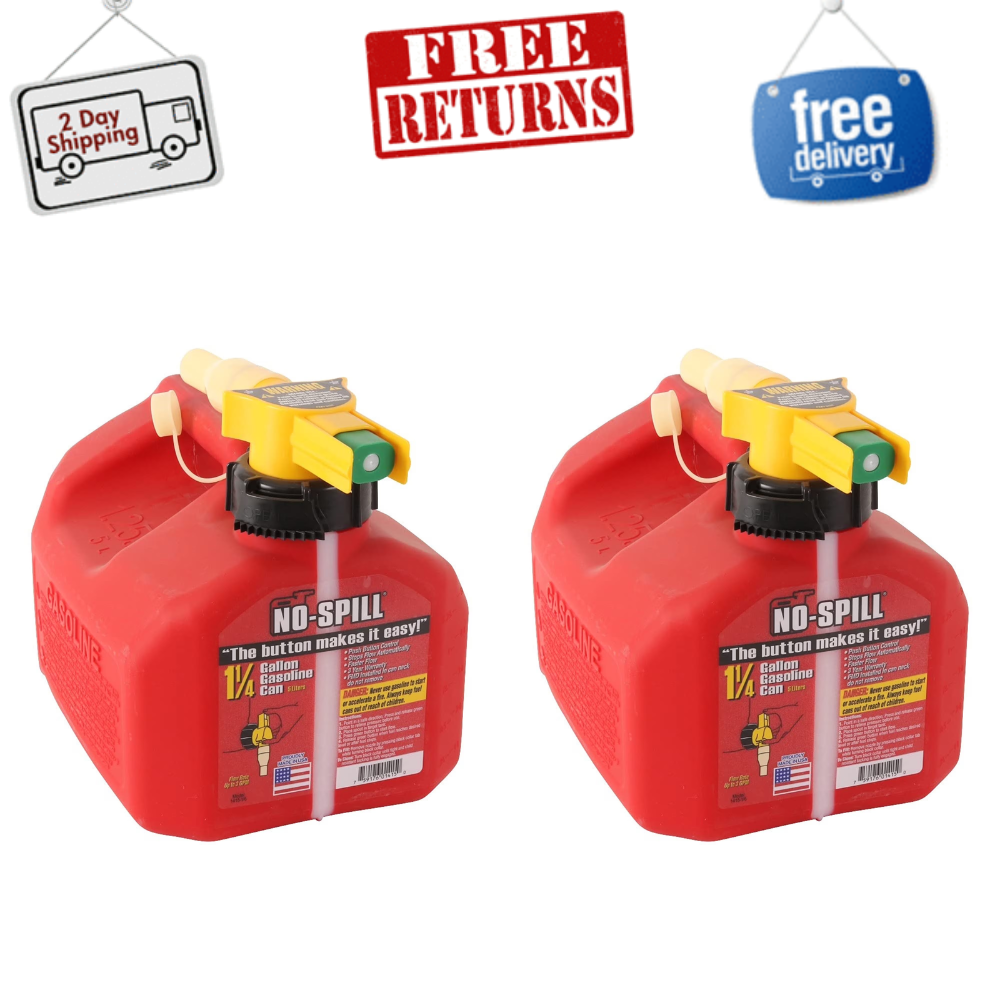 (2-Pack) No-Spill 1.25 Gallon Gasoline Can EPA Compliant Red Gas Fuel Container