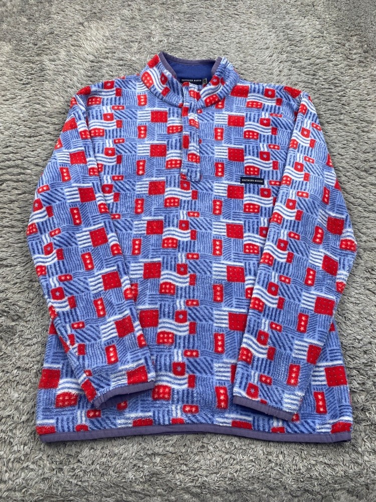 Southern Marsh Sweater Men Medium Star Spangled Geometric Fleece 1/4 Zip Mock
