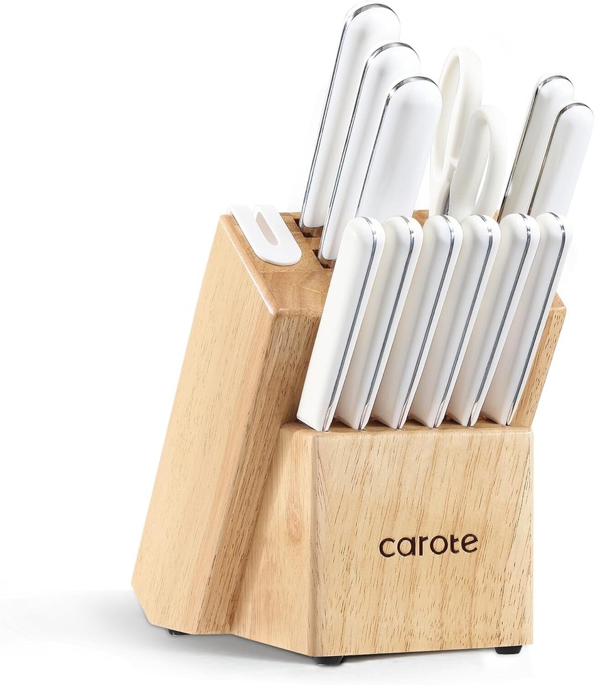 CAROTE 14PCS Kitchen Knife Set with Block, Stainless Steel Blade Knife Block Set