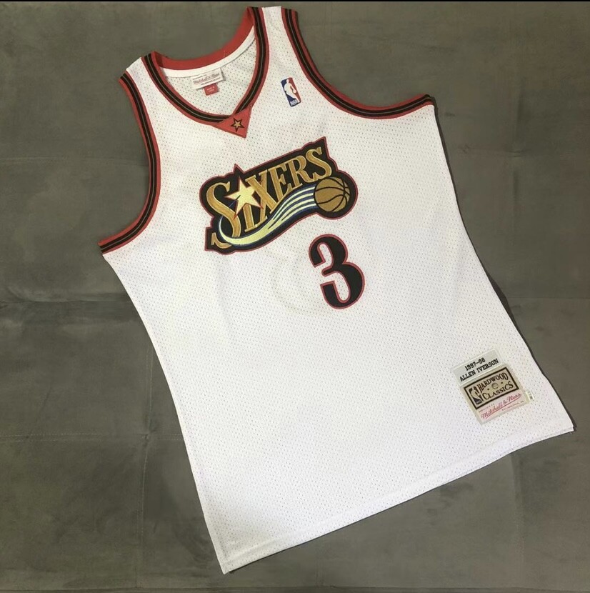 Philadelphia 76ers Allen Iverson white regular season basketball retro jersey
