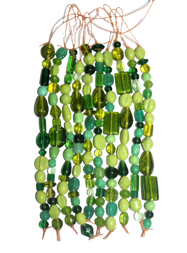 25 Strands Glass Beads Green Combination, Multi shape and sizes for Jewelry make