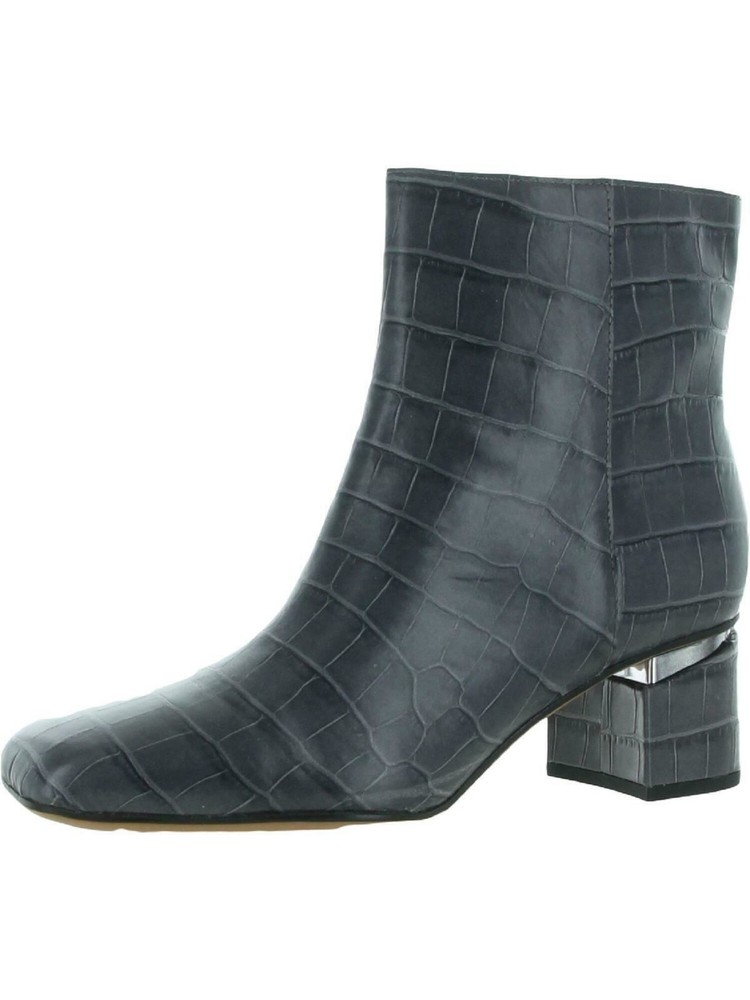 FRANCO SARTO Womens Gray Heel Accent Square Toe Block Heel Zip-Up Booties 6