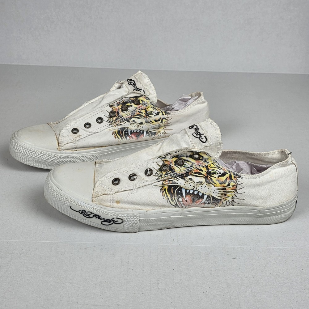 Ed Hardy Sneakers Mens 13 Canvas Low Top Slip On Shoes Roaring Tiger Graphic