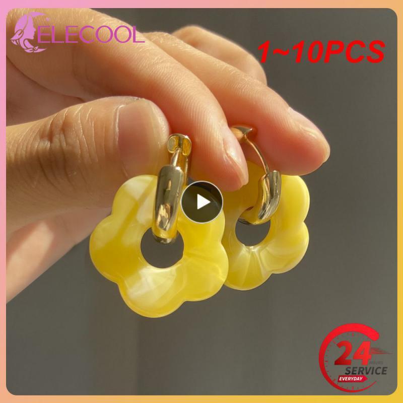 1~10PCS New Colorful Flower Resin Acrylic Charms Earring Gold Color Circle Ear B
