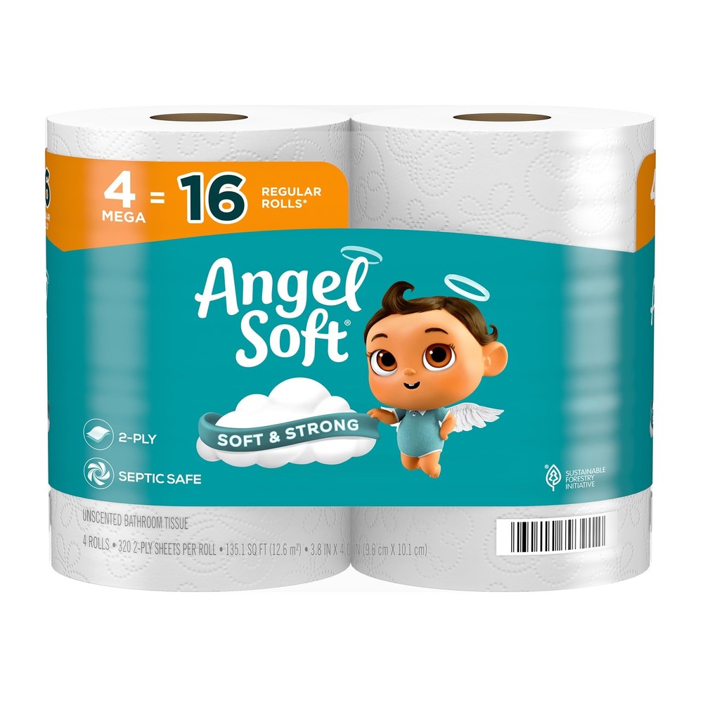 Toilet Paper, 4 Mega Rolls = 16 Regular Rolls, Soft and Strong Toilet Tissue