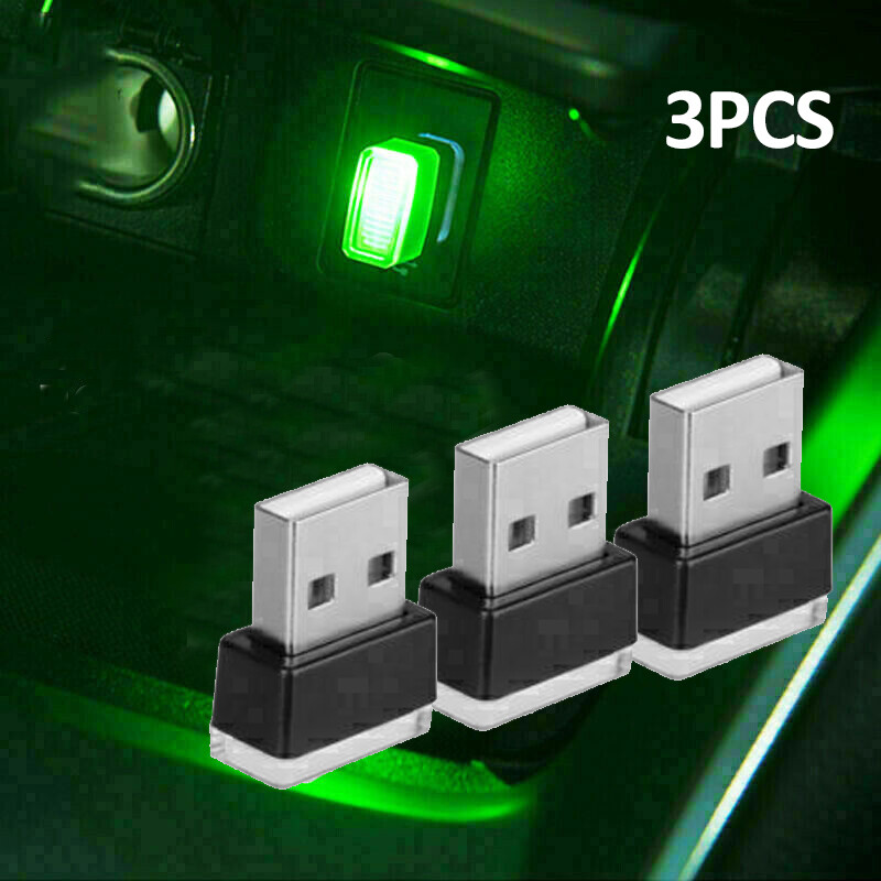 3Pcs USB LED Car Accessories Interior Lamp Neon Atmosphere Ambient Light Bulb