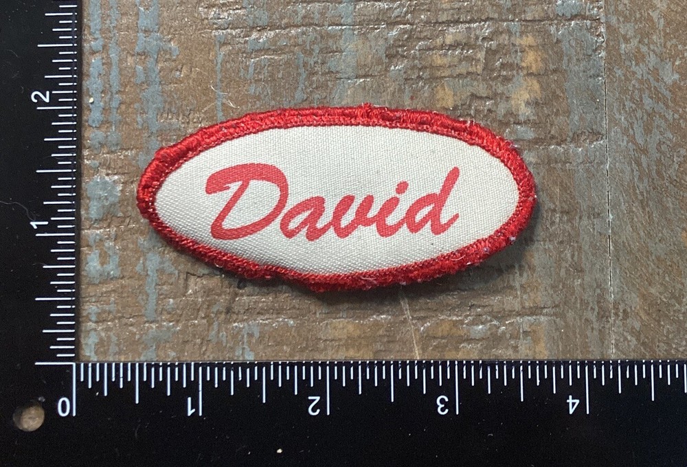 Vintage DAVID Name Tag Work Shirt Job Uniform Printed Iron-On Patch Red