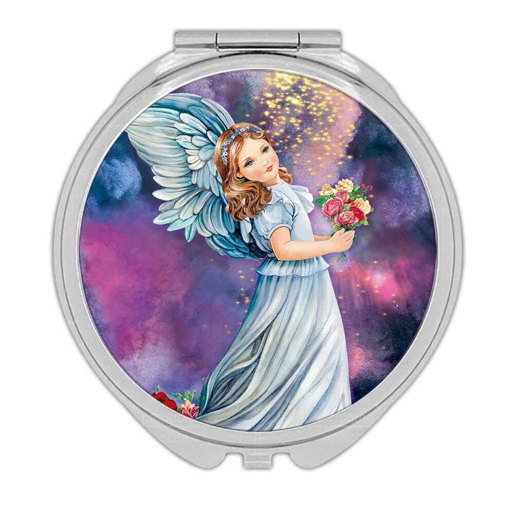 Gift Compact Mirror : Victorian Angel Flowers Vintage Retro Religious Cute