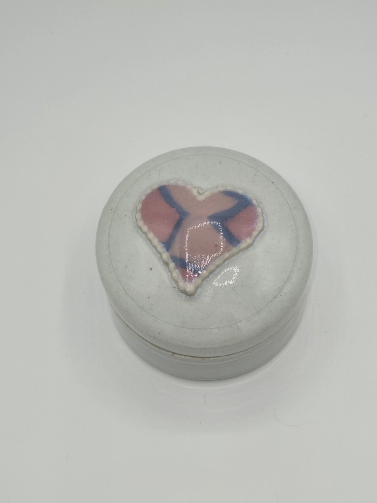 Ceramic Heart Jewelry Box Round Pill Trinket Stash Organizer