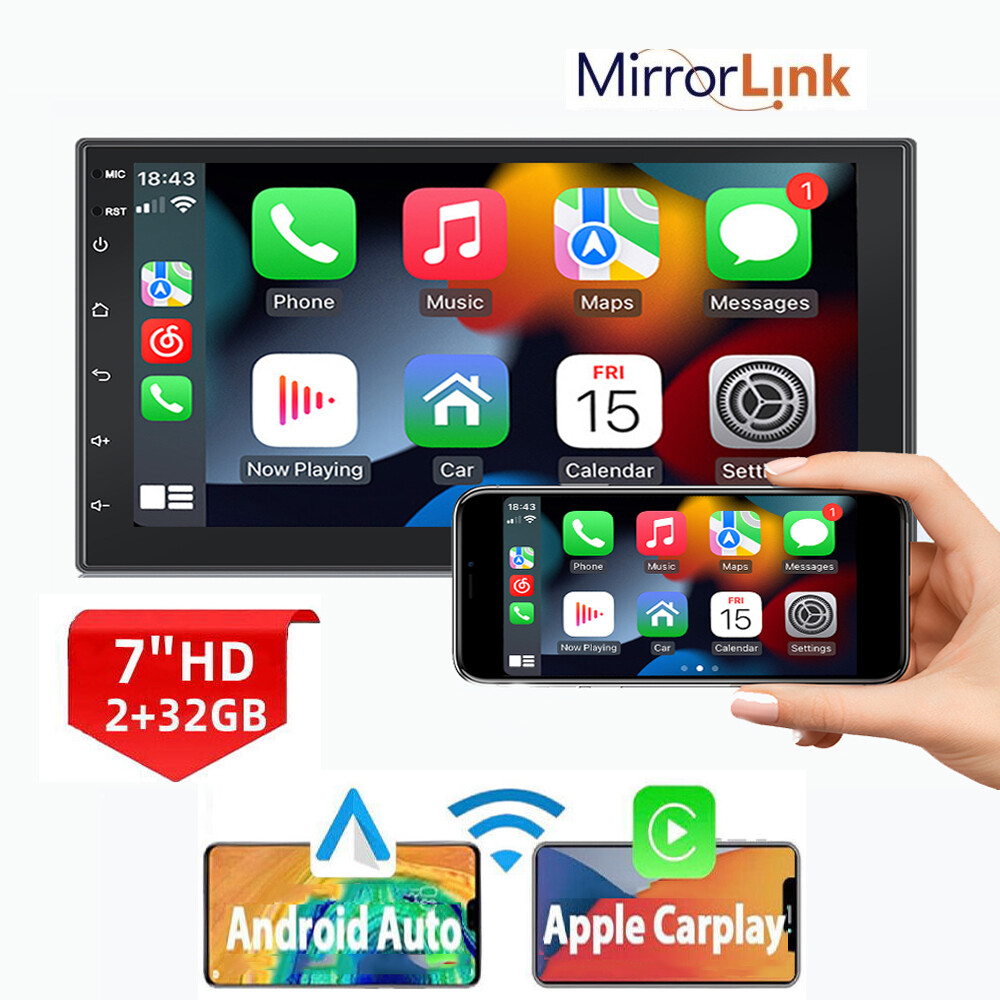 Double Din 7” Car Stereo Touch Screen Car Radio Apple CarPlay Android Auto FM BT