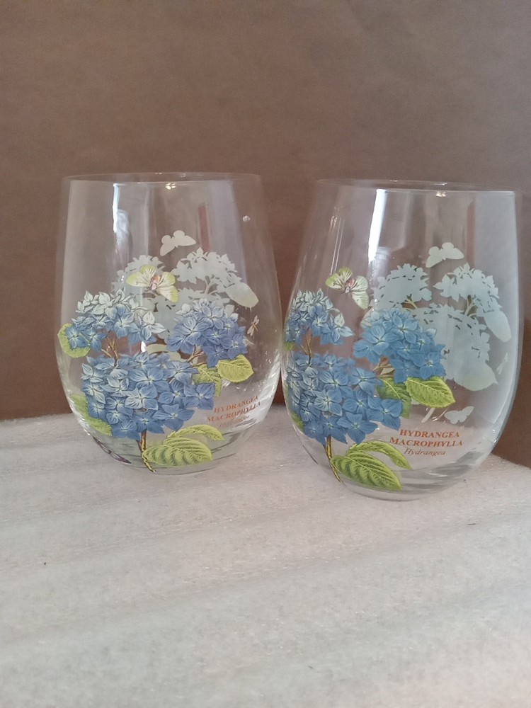 Portmeirion Hydrangea Stemless Wine Glasses Set of 2 5x4 Inches