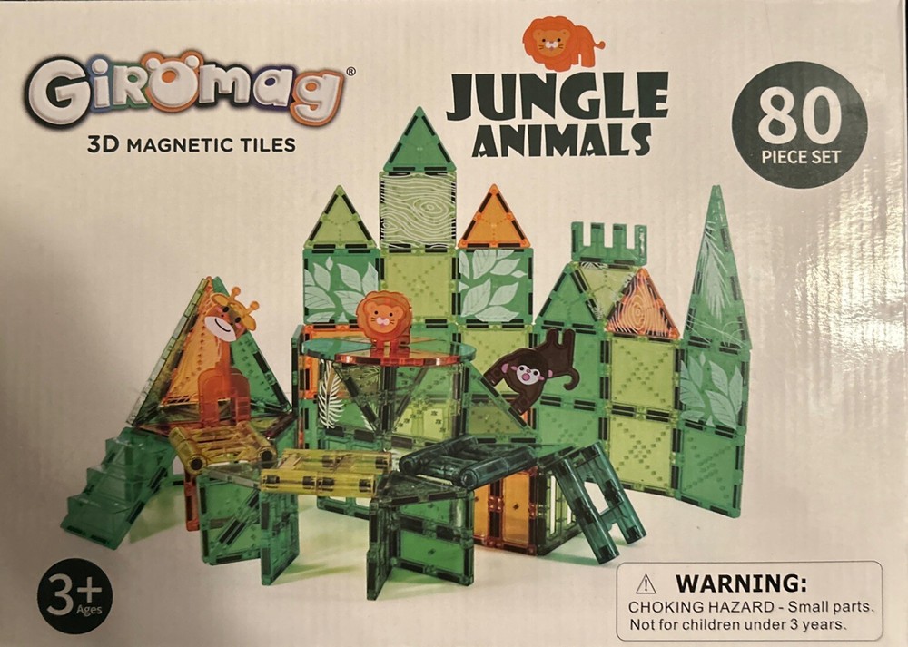 Giromag  80 Count Magnetic Building Tiles Jungle Animals MSRP $145