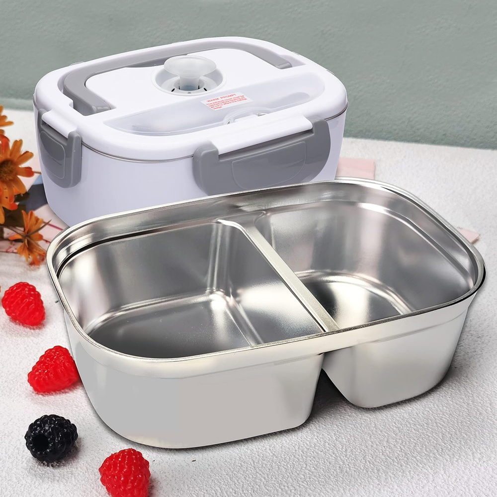 Stainless Steel Electric Lunch Box with Dual Compartment Food Tray