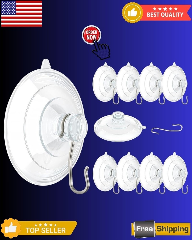 Suction Cup Hooks,  Window Suction Cups with Metal Hooks, Removable and Reusable