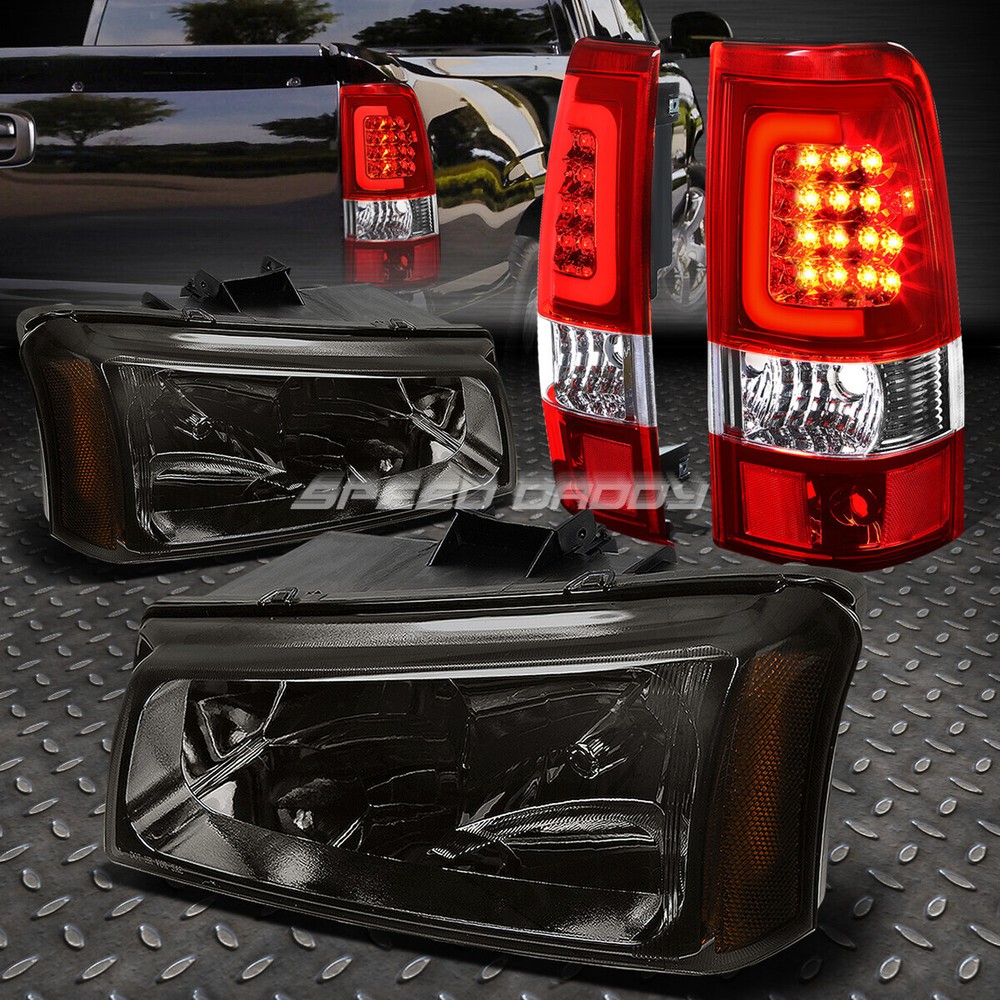 SMOKED CRYSTAL HEADLIGHT+CORNER+RED 3D LED BAR TAIL LIGHT FOR 03-07 SILVERADO