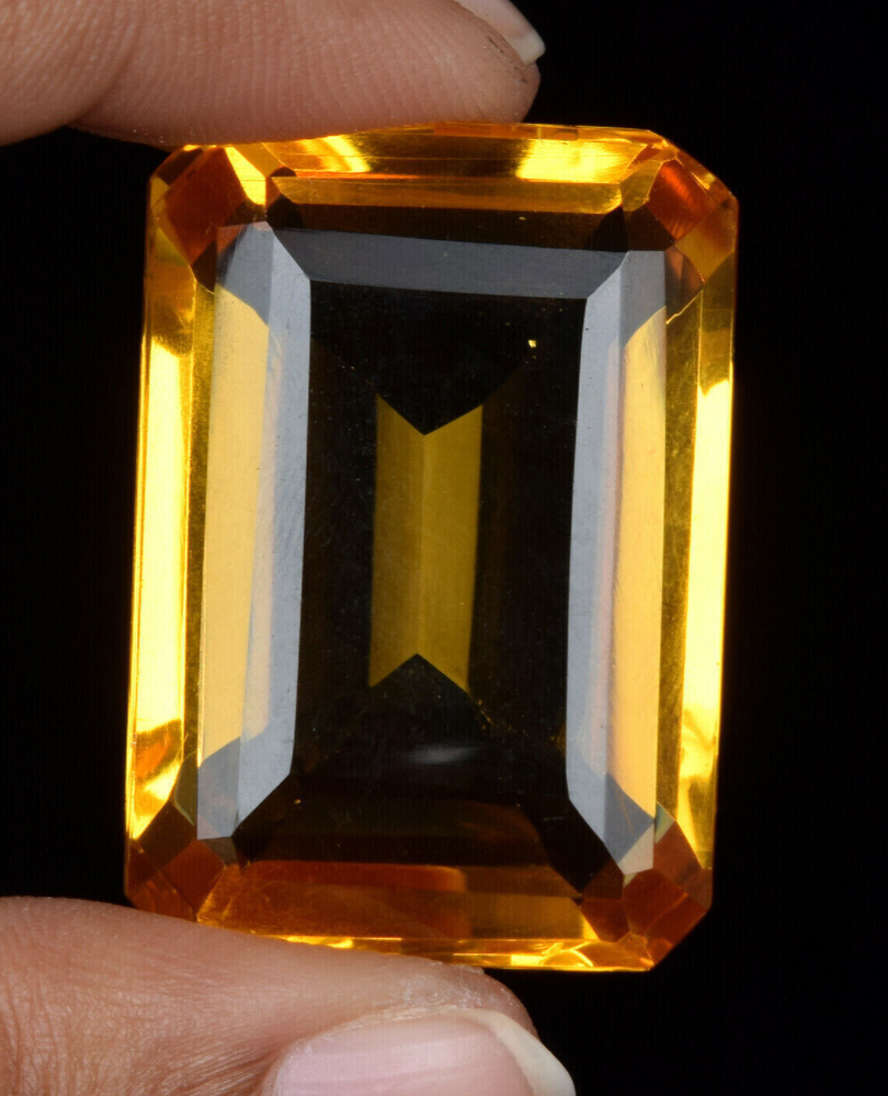 Large 82.6 Ct Emerald Cut Yellow Citrine Faceted Loose Gemstone Christmas Sale-image