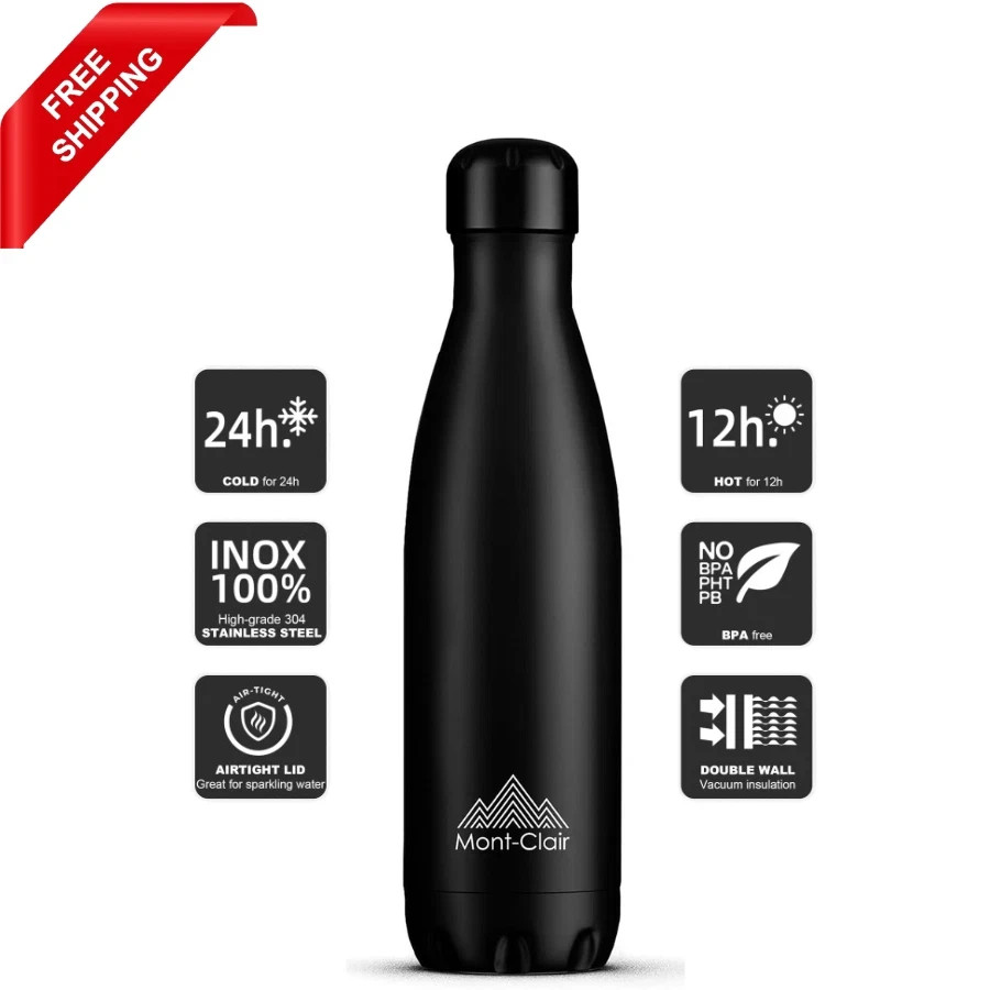 Mont-Clair l'O Black Stainless Steel Water Bottle 25 oz