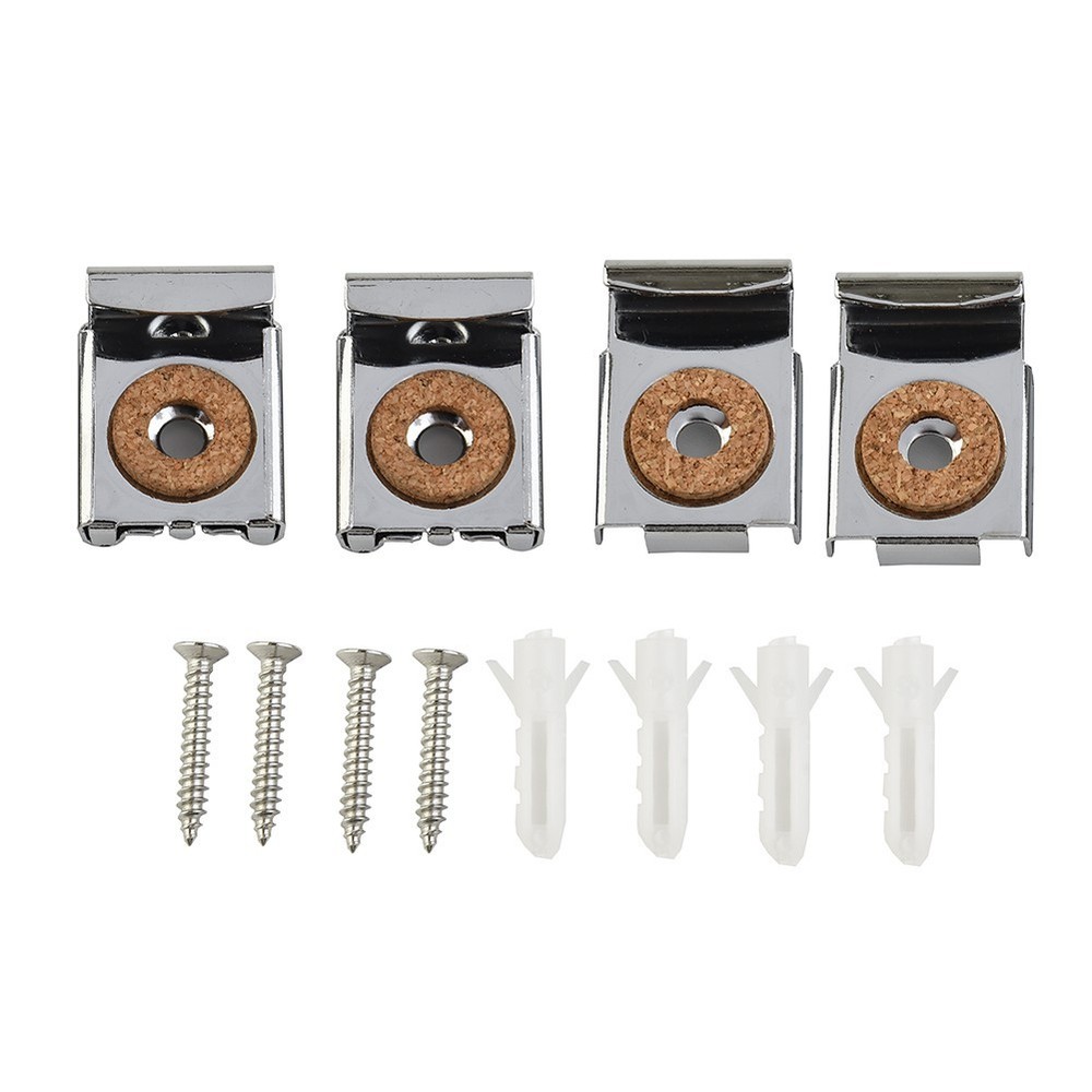 4 X Chrome Mirror Wall Hanging Fixing Kit Frameless Clips Mounting Hanger Clamp
