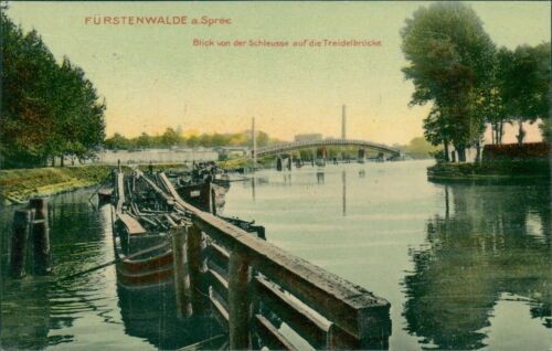 Postcard Fürstenwalde on the Spree view from the lock Treidelbrücke