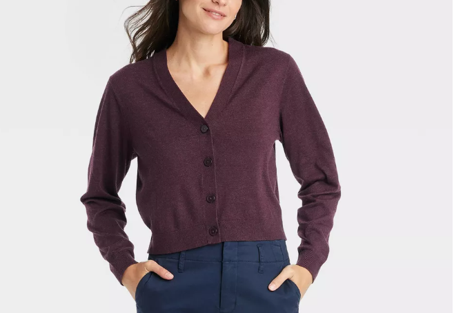 Women's Button-Front Cardigan - A New Day Medium NWT Burgundy M