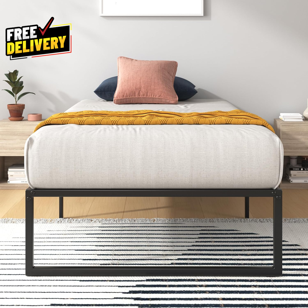 Lorelei 14 Inch Metal Platform Bed Frame Steel Slat Support No Box Spring Needed