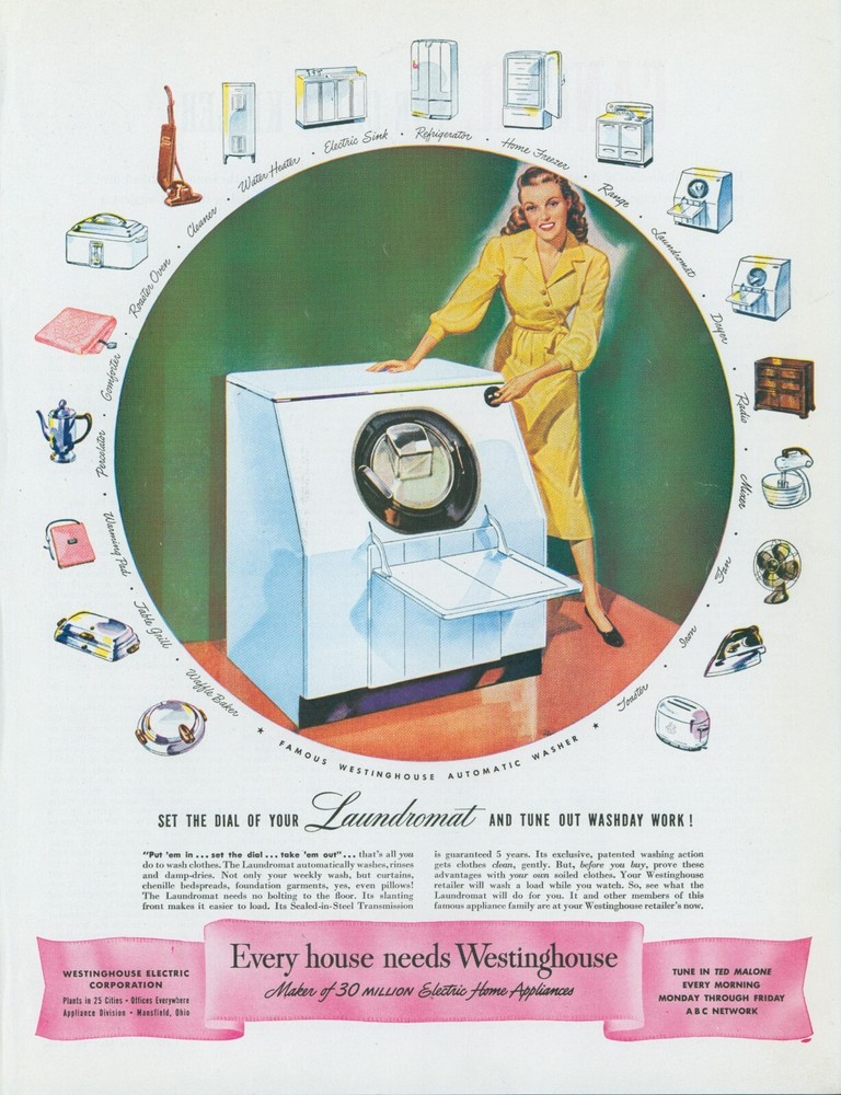 1948 Westinghouse Washer Laundromat Tune Out Washday Work Vintage Print Ad C9