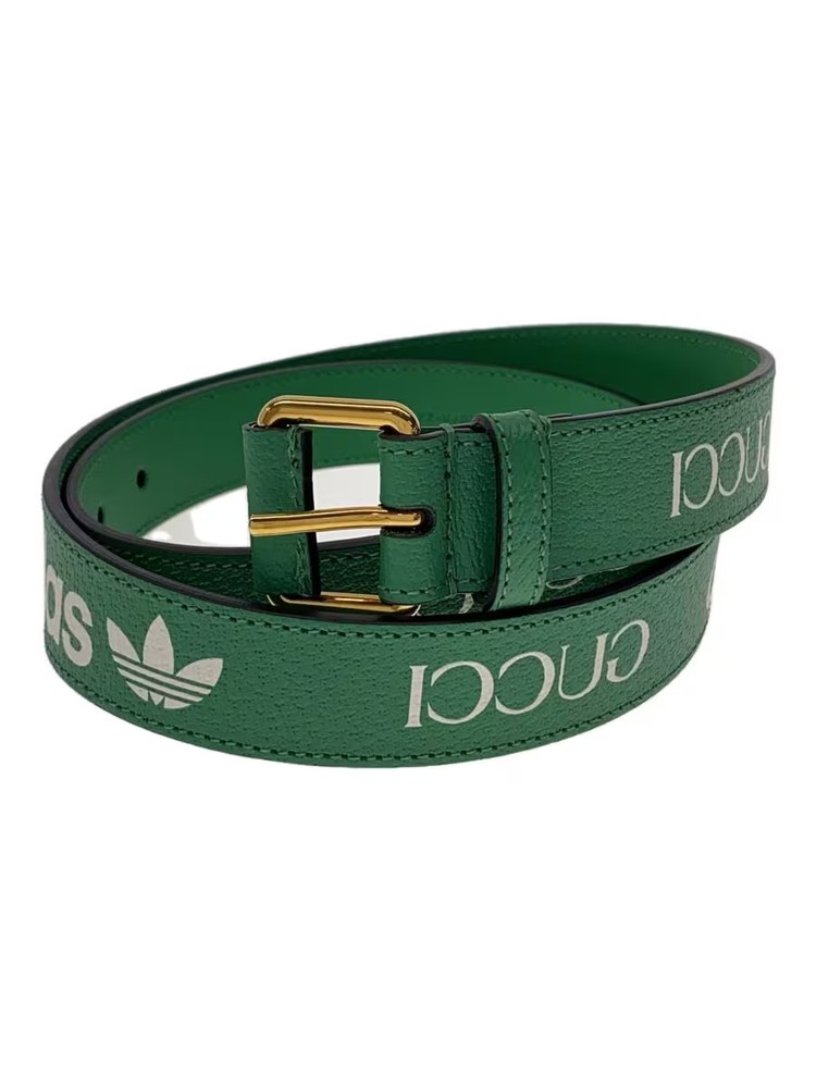 GUCCI x adidas Mens Green Leather Belt with Interlocking G Logo