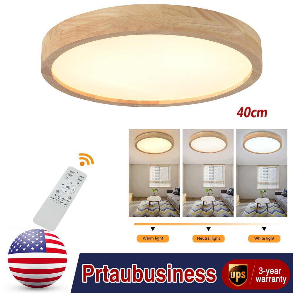 Modern Wood LED Ceiling Light Fixture Simple Log Flush Mount Circle Ceiling Lamp