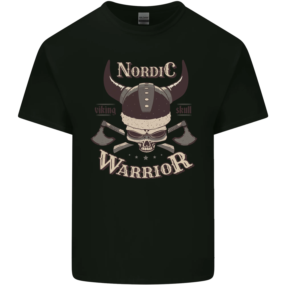 Nordic Warrior Viking Skull Mens Cotton T-Shirt Tee Top